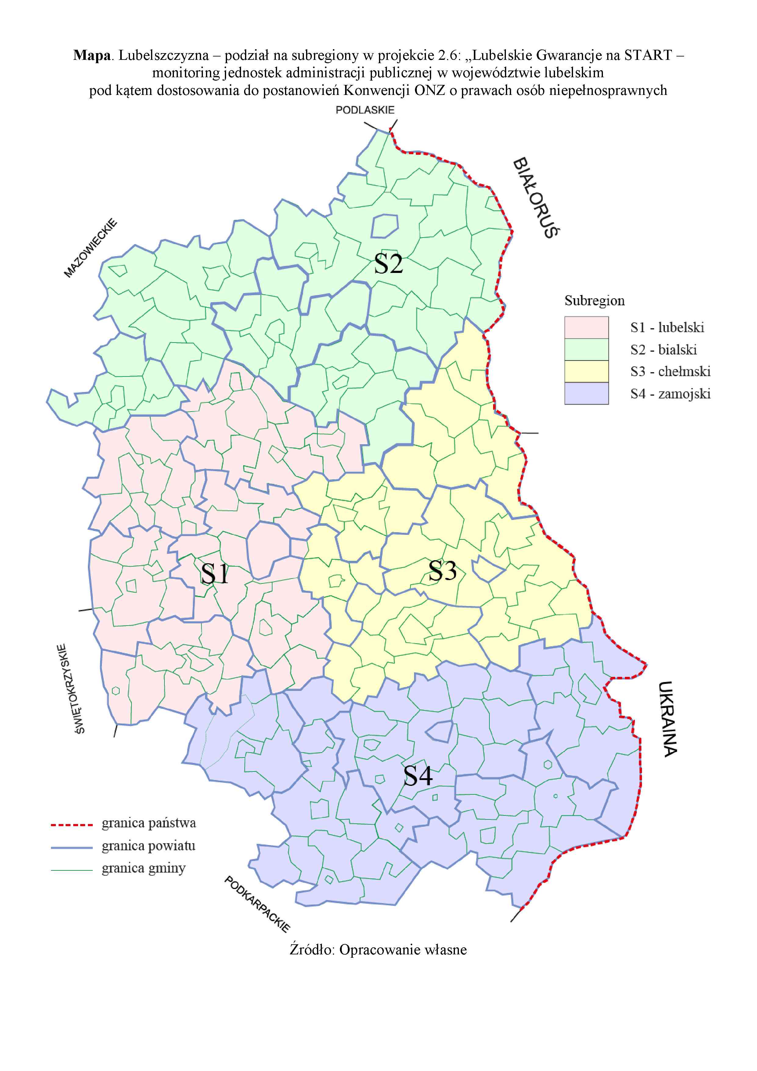 Podzial na 4 subregiony instytucje wylosowane do monitoringu